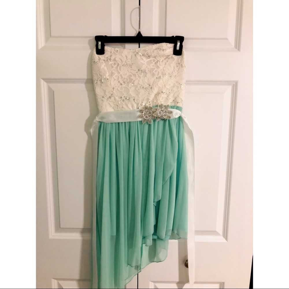 strapless mint green dress